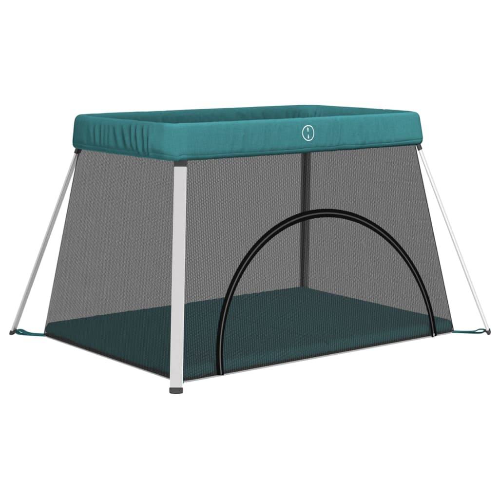 vidaXL Baby-Laufstall mit Matratze Grün Leinenstoff