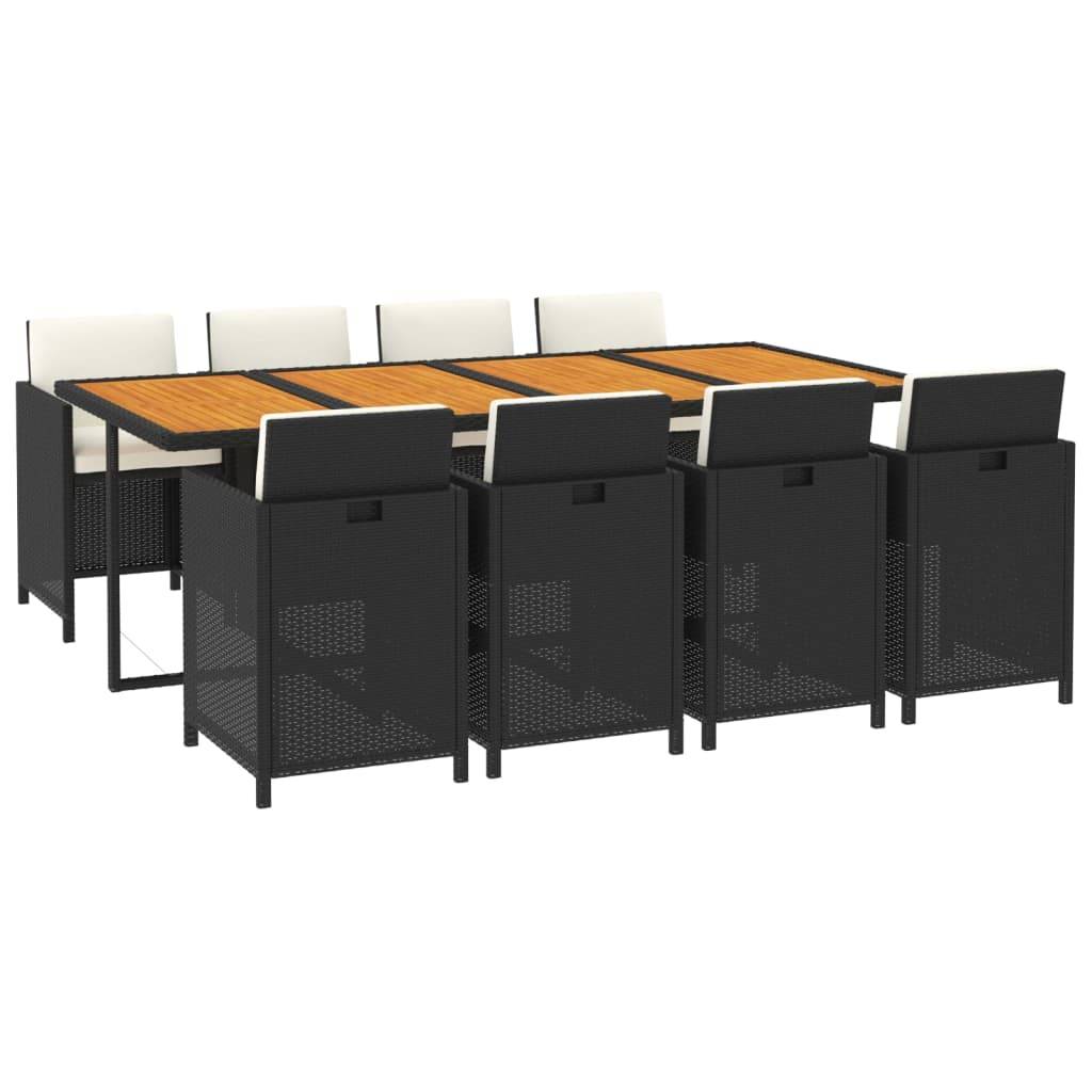 vidaXL 9-tlg. Garten-Essgruppe mit Kissen Poly Rattan Schwarz