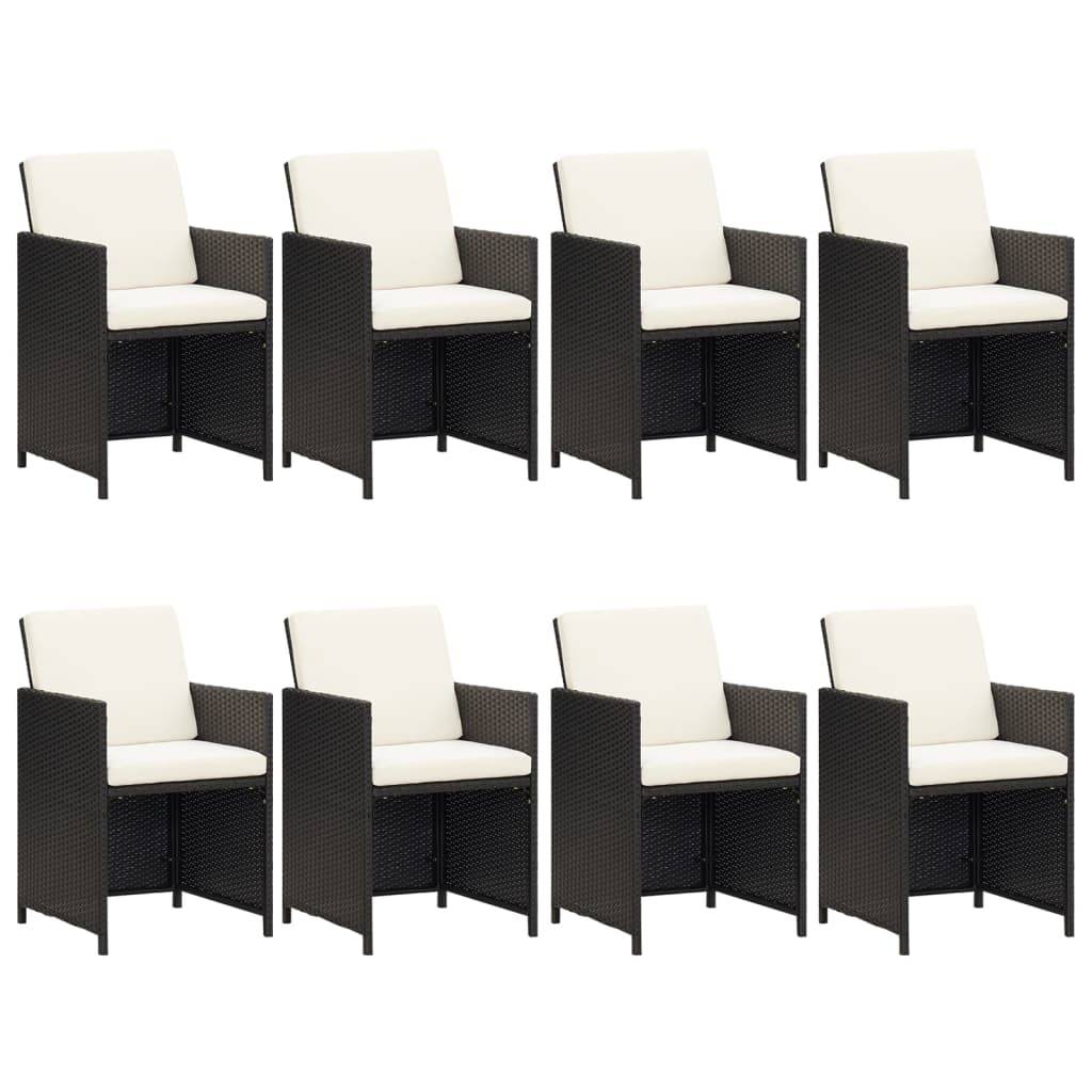 vidaXL 9-tlg. Garten-Essgruppe mit Kissen Poly Rattan Schwarz