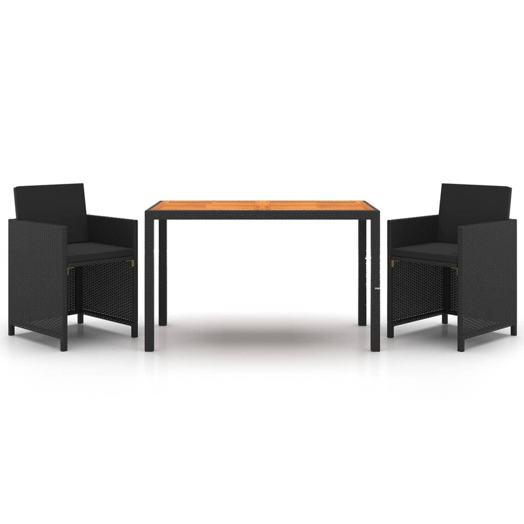 vidaXL 3-tlg. Garten-Essgruppe mit Kissen Poly Rattan Schwarz
