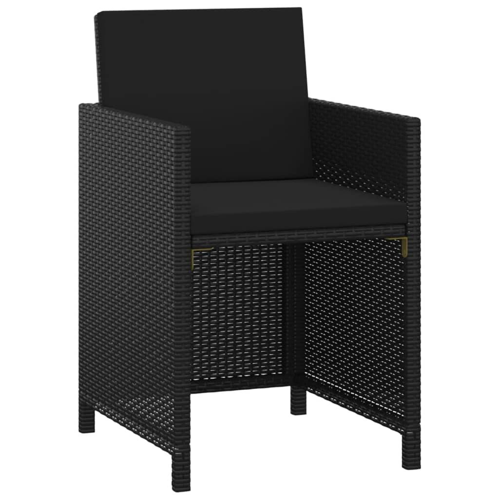 vidaXL 3-tlg. Garten-Essgruppe mit Kissen Poly Rattan Schwarz