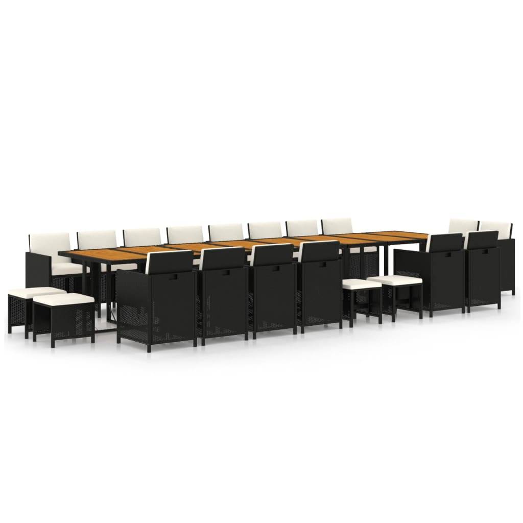 vidaXL 21-tlg. Garten-Essgruppe mit Kissen Schwarz Poly Rattan