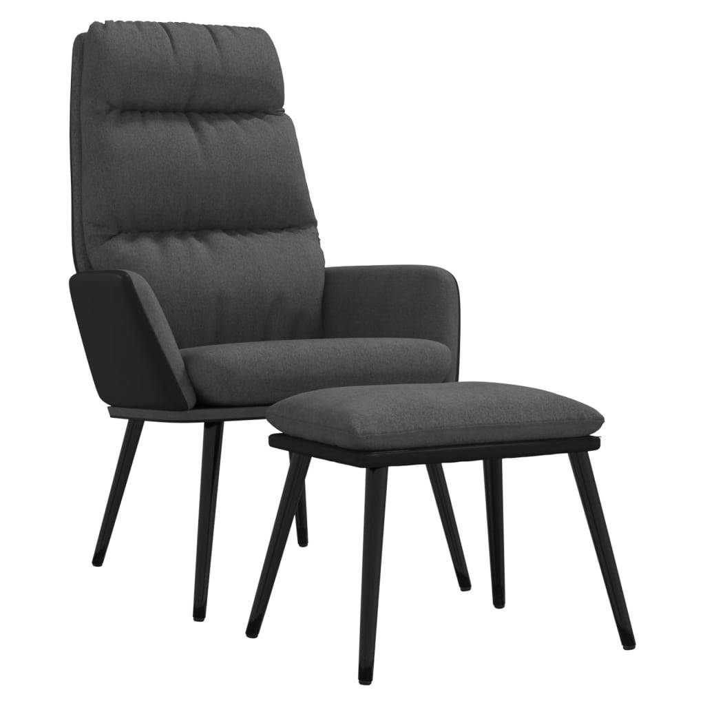 vidaXL Relaxsessel mit Hocker Dunkelgrau Stoff und Kunstleder
