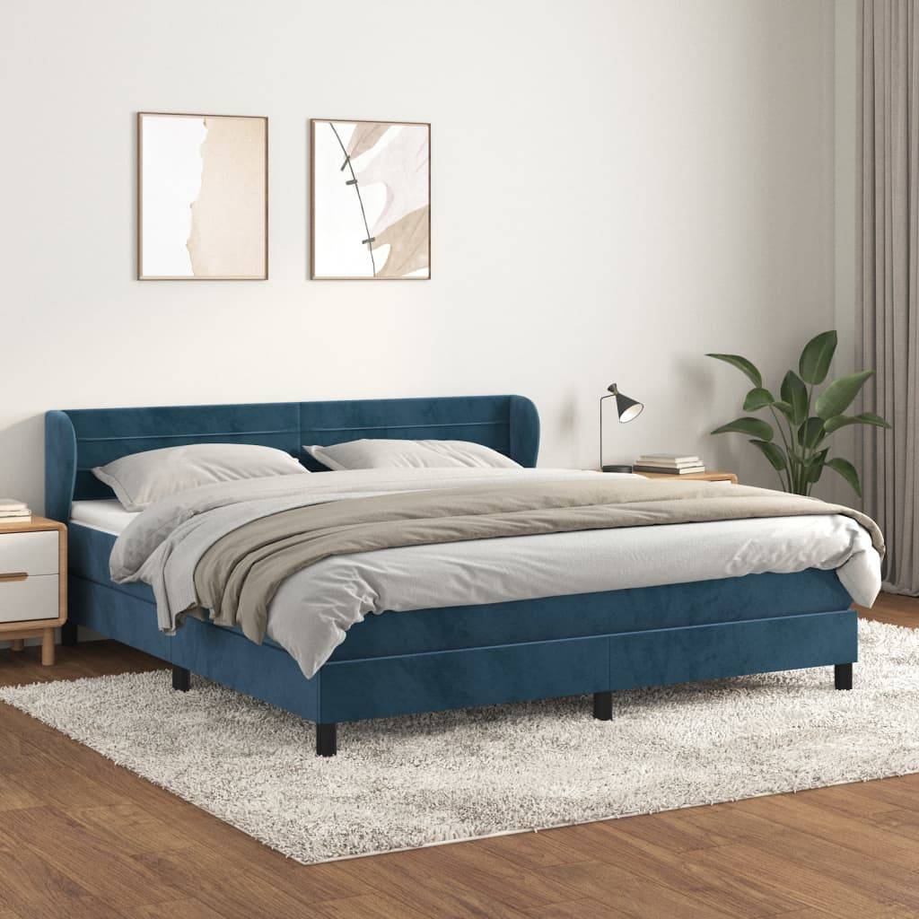 vidaXL Boxspringbett mit Matratze Dunkelblau 160x200 cm Samt