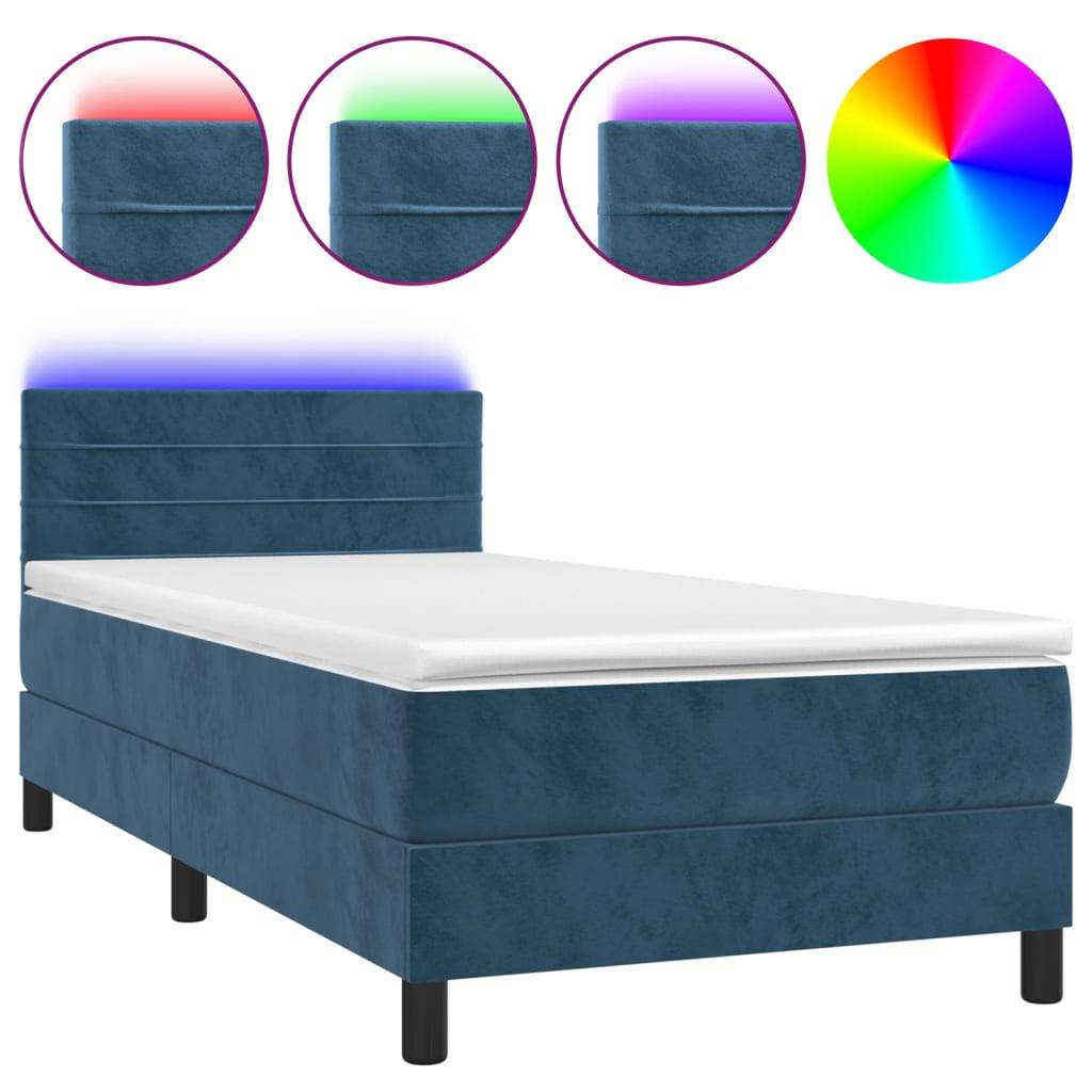 vidaXL Boxspringbett mit Matratze & LED Dunkelblau 100x200 cm Samt