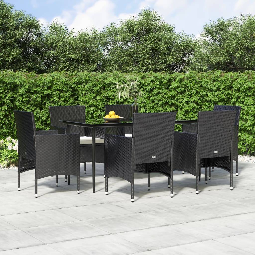 vidaXL 7-tlg. Garten-Essgruppe mit Kissen Schwarz