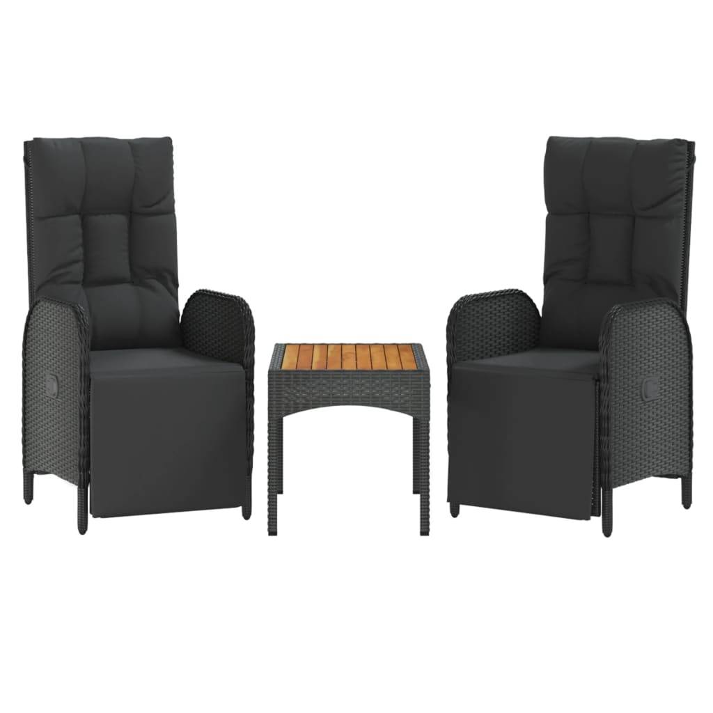 vidaXL Garten-Relaxstühle 2 Stk. mit Tisch Schwarz Poly Rattan