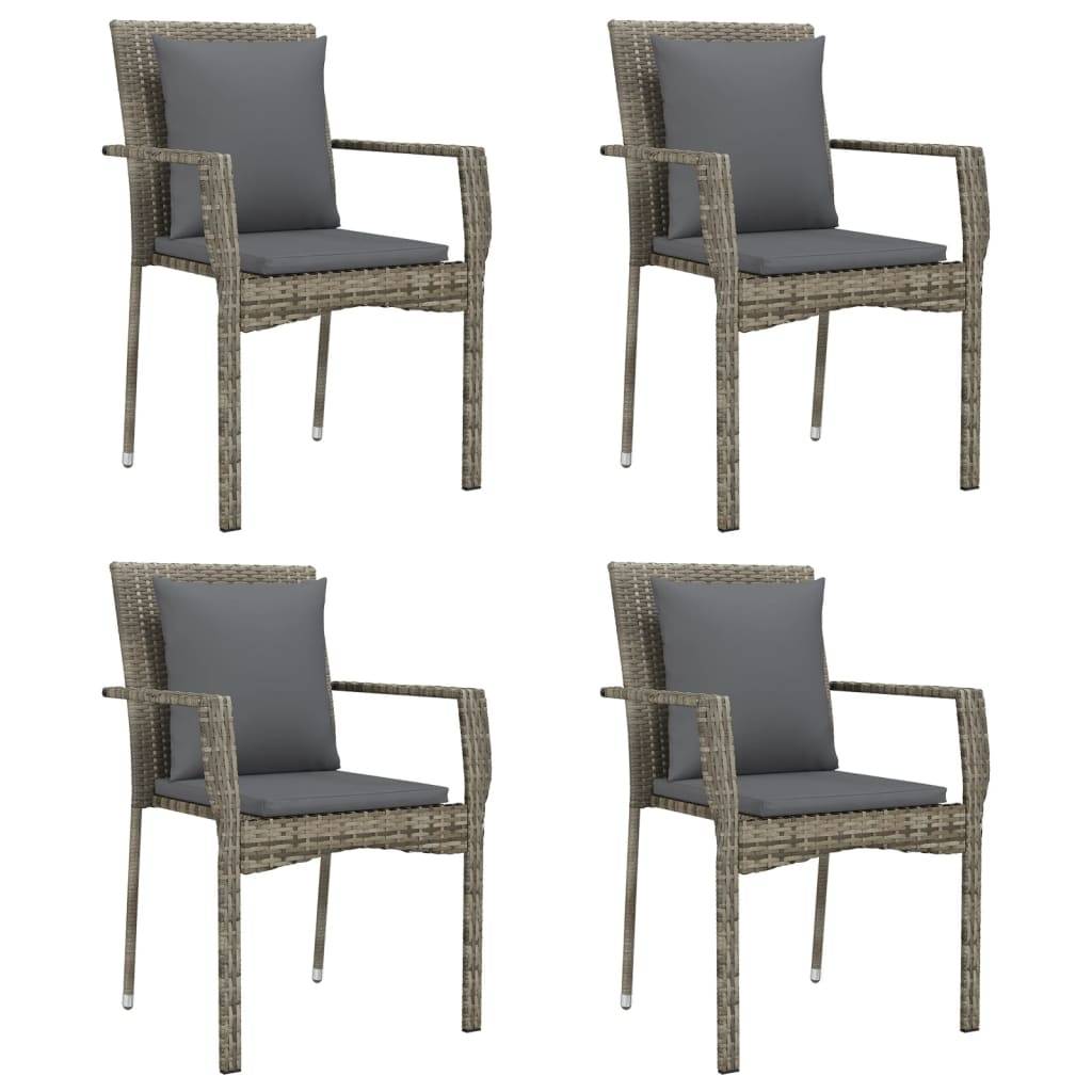 vidaXL Gartenstühle mit Kissen 4 Stk. Poly Rattan Grau