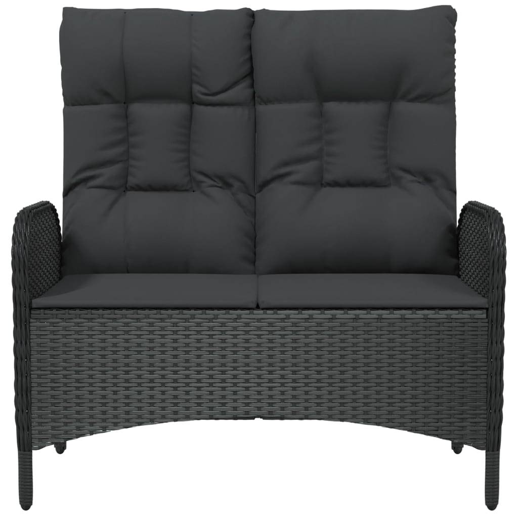 vidaXL Gartenbank mit Liegefunktion & Kissen 107cm Poly Rattan Schwarz