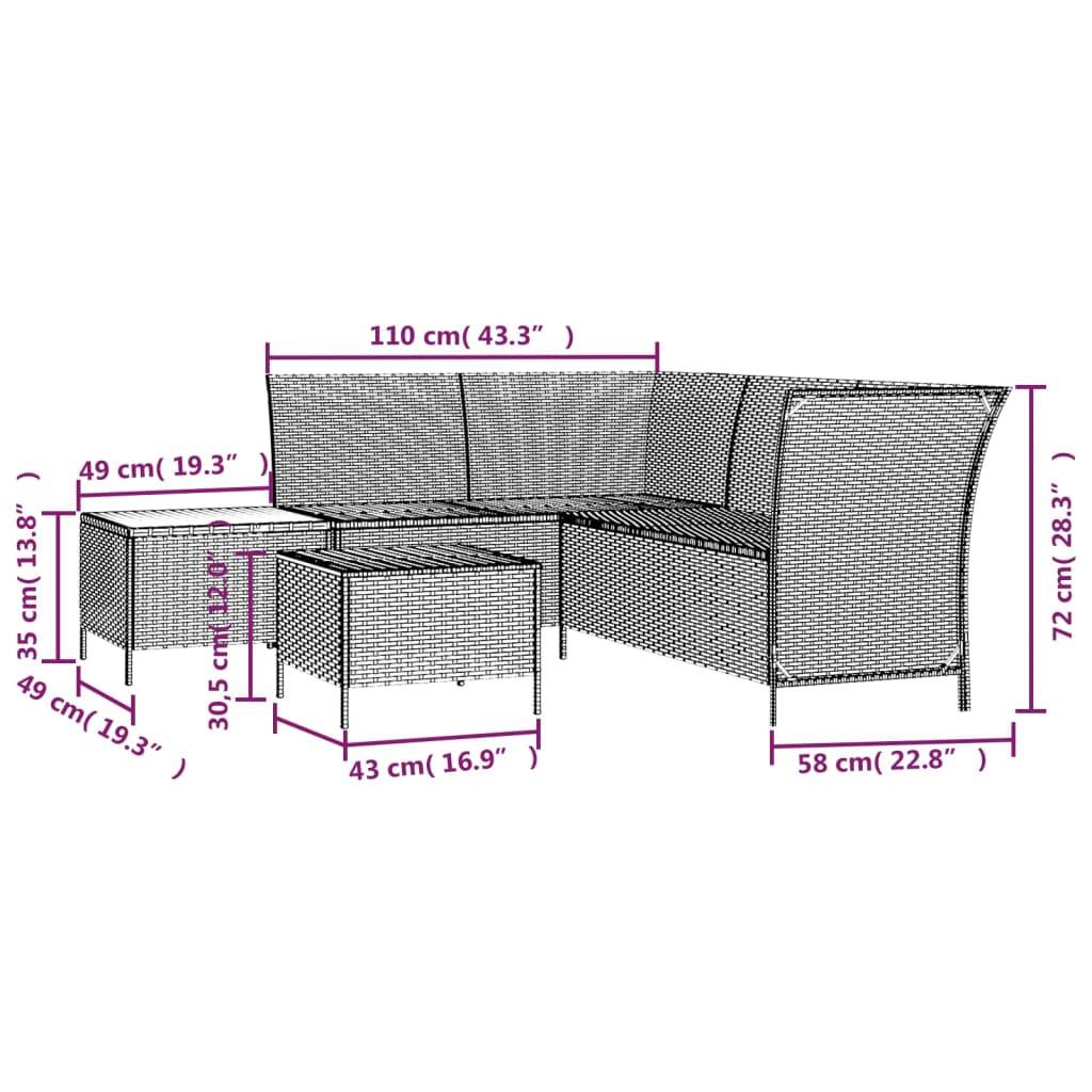 vidaXL 4-tlg. Garten-Lounge-Set mit Kissen Schwarz Poly Rattan
