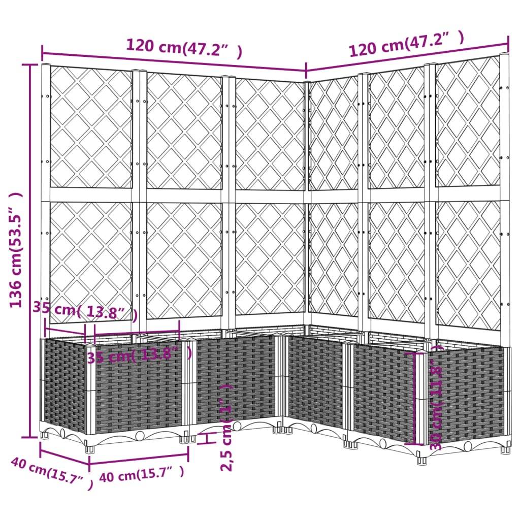 vidaXL Pflanzkübel mit Rankgitter Braun 120x120x136 cm PP