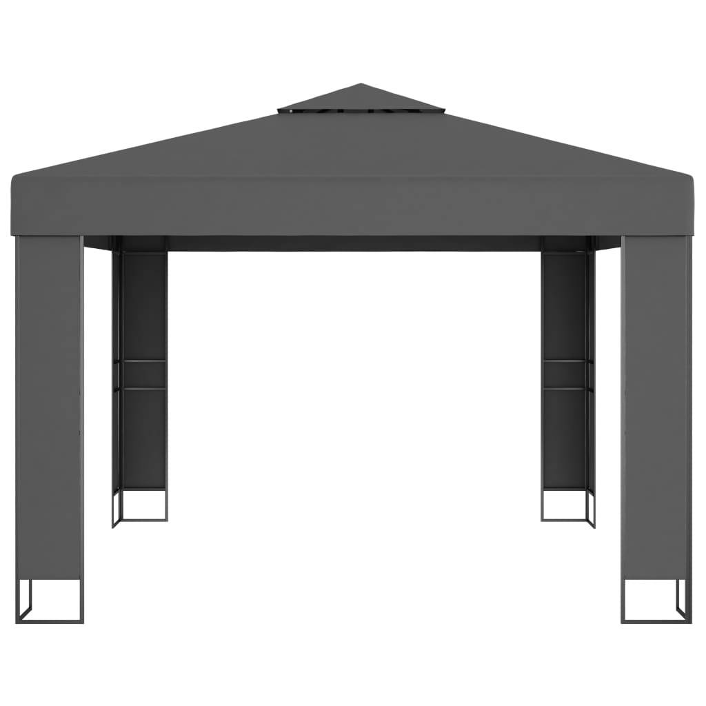 vidaXL Pavillon mit Doppeldach & LED-Lichterkette 3x3 m Anthrazit