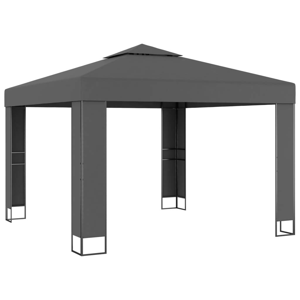 vidaXL Pavillon mit Doppeldach & LED-Lichterkette 3x3 m Anthrazit