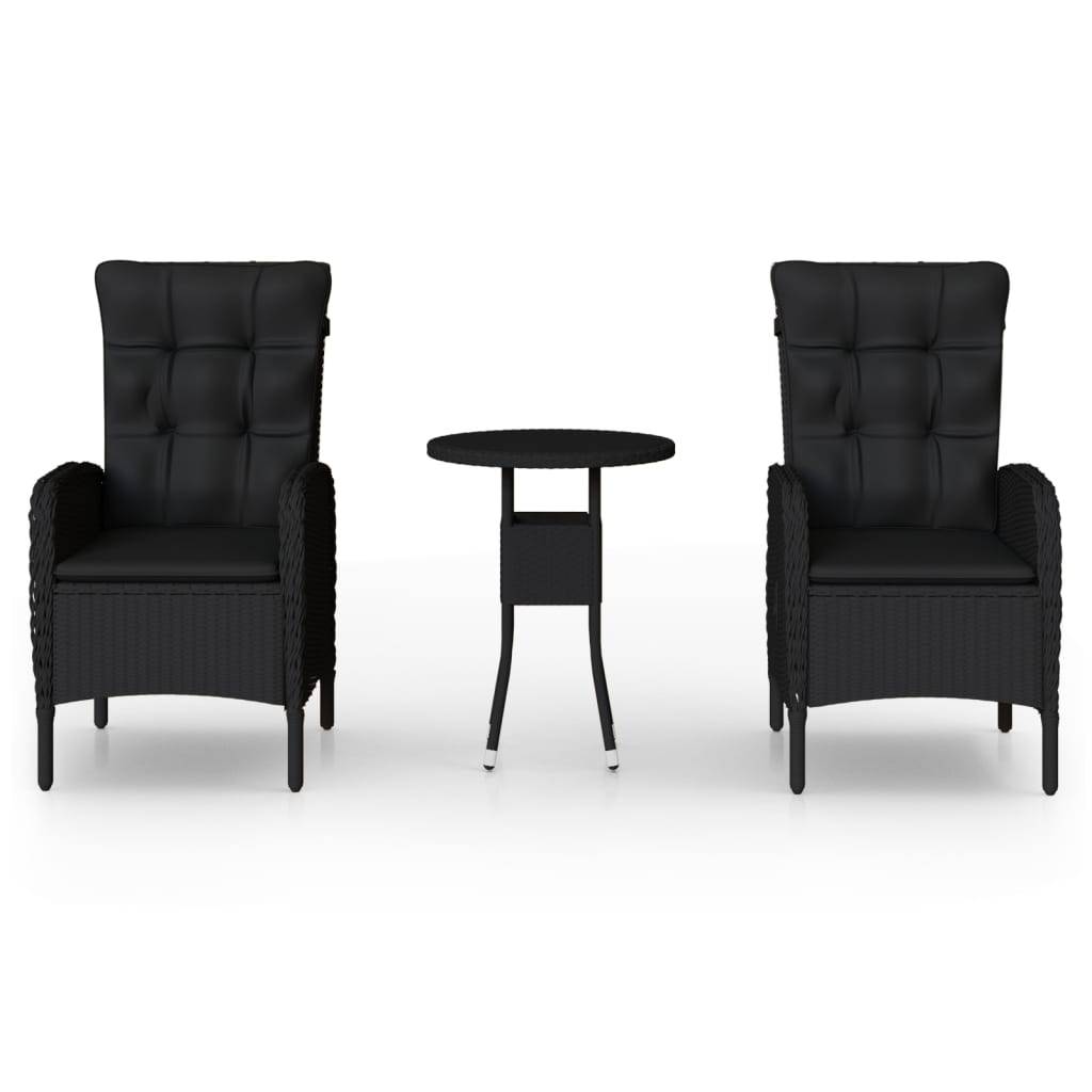 vidaXL 3-tlg. Garten-Bistro-Set Poly Rattan Schwarz