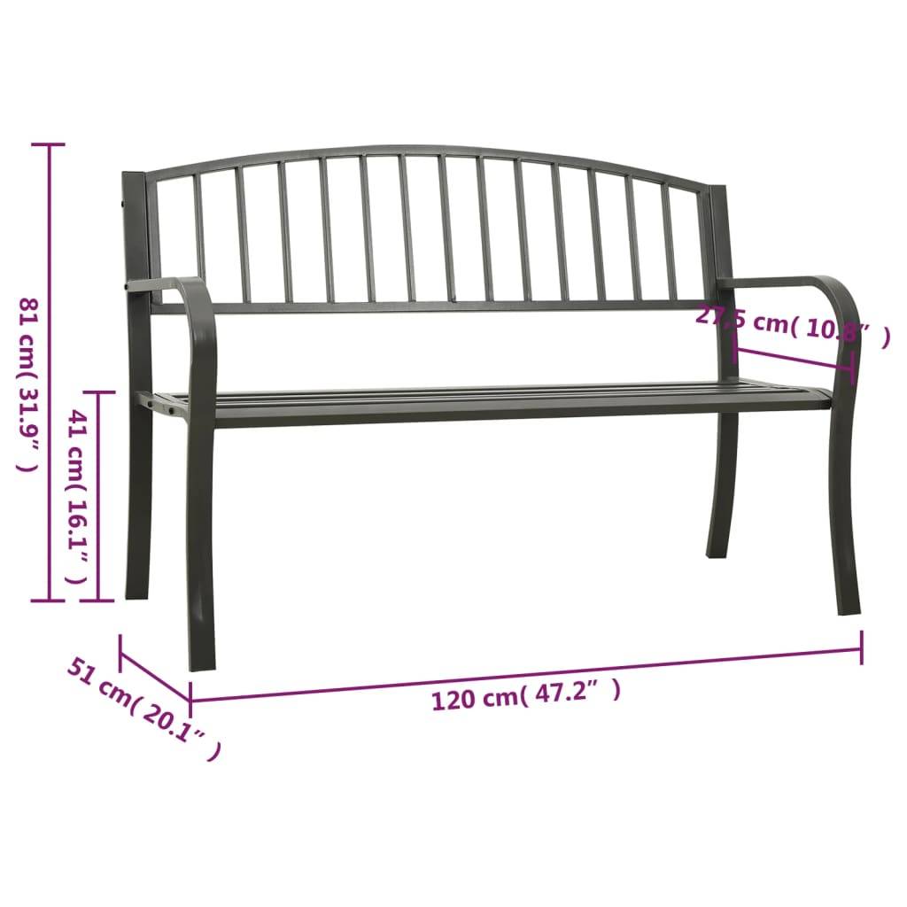 vidaXL Gartenbank Grau 120 cm Stahl