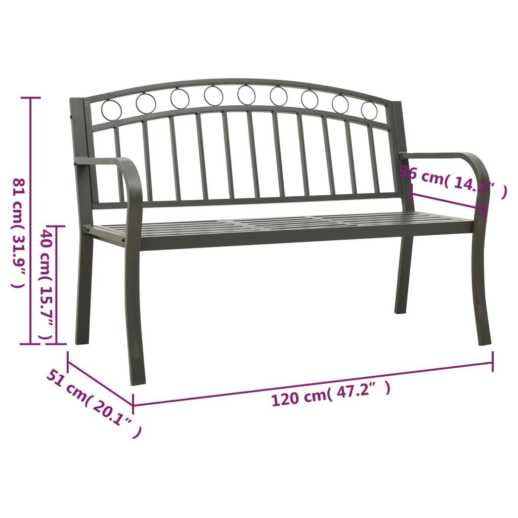 vidaXL Gartenbank mit Tisch Grau 120 cm Stahl