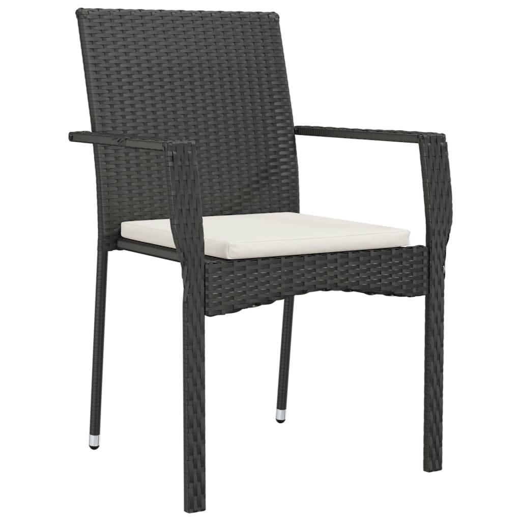 vidaXL Gartenstühle mit Kissen 4 Stk. Poly Rattan Schwarz