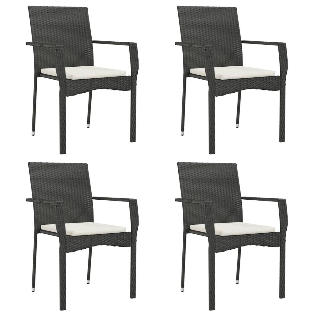 vidaXL Gartenstühle mit Kissen 4 Stk. Poly Rattan Schwarz