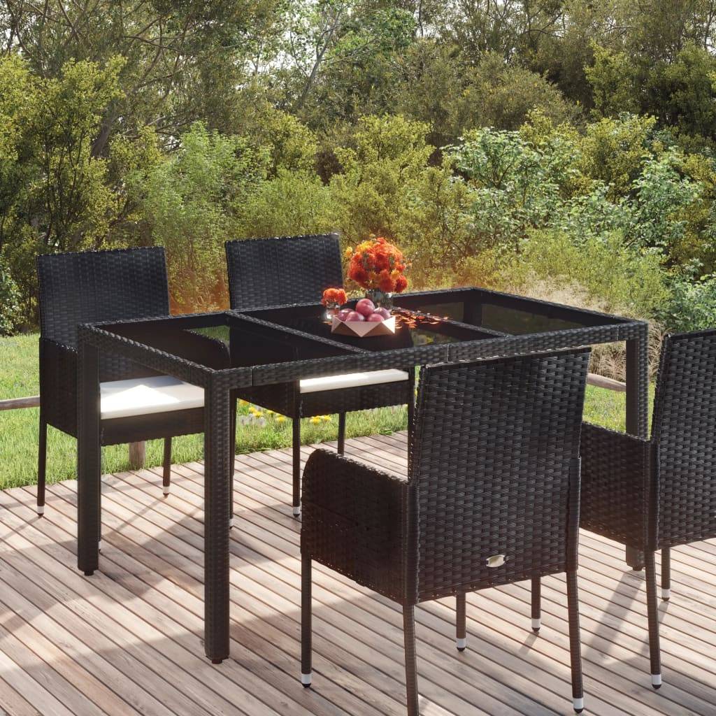 vidaXL Gartentisch mit Glasplatte Schwarz 150x90x75 cm Poly Rattan