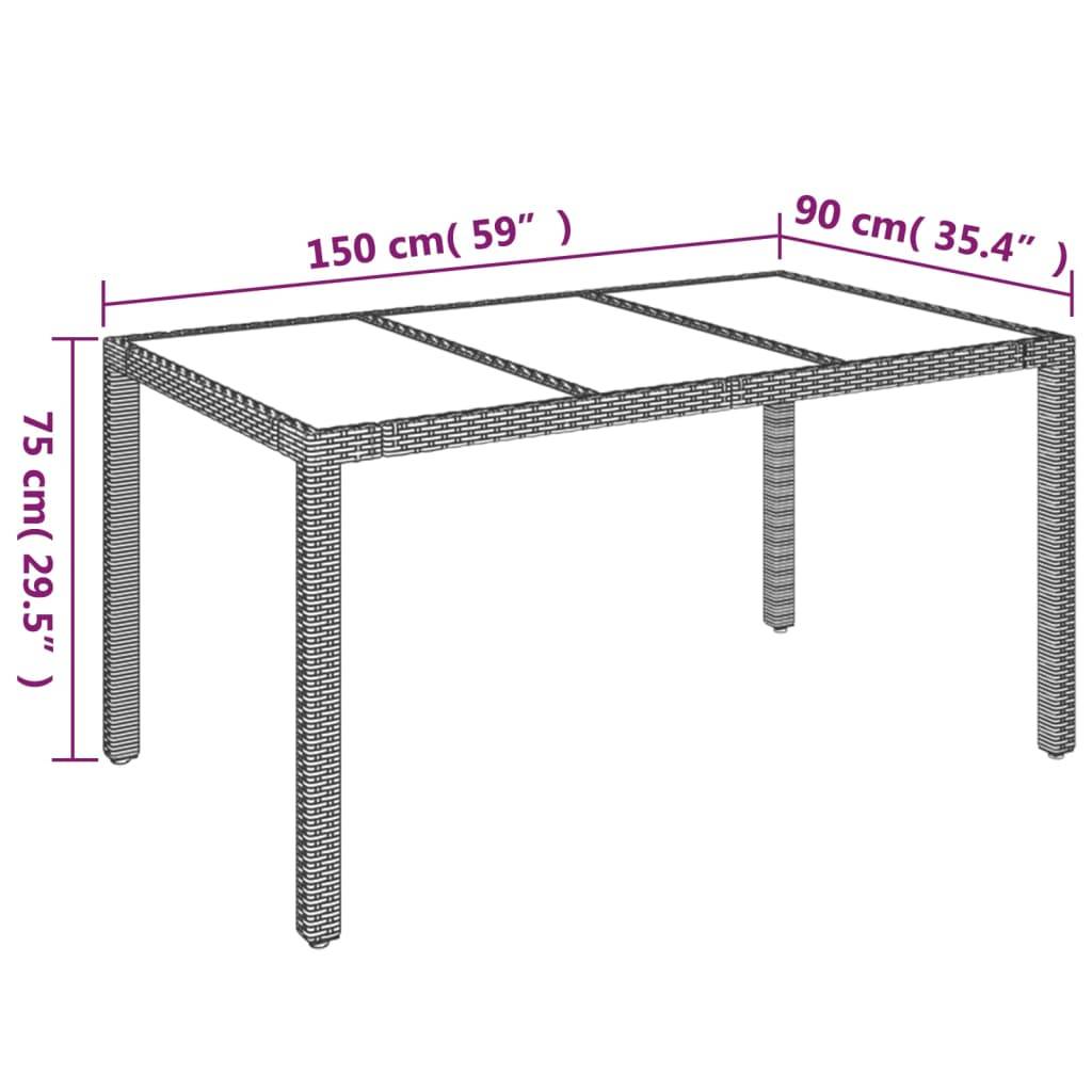 vidaXL Gartentisch mit Glasplatte Schwarz 150x90x75 cm Poly Rattan