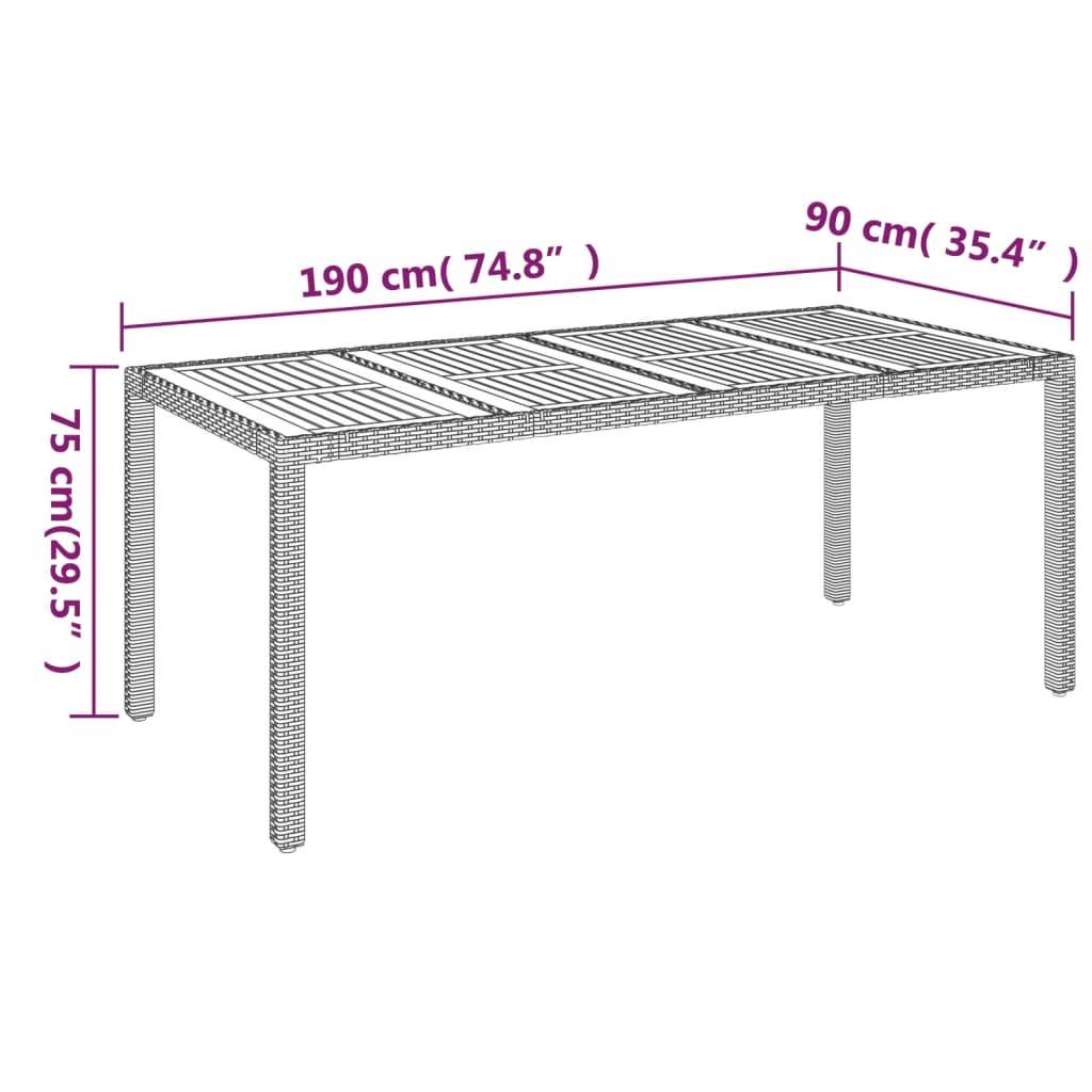 vidaXL Gartentisch mit Holzplatte Grau 190x90x75 cm Poly Rattan