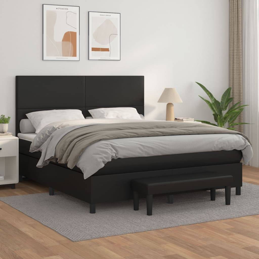 vidaXL Boxspringbett mit Matratze Schwarz 180x200 cm Kunstleder