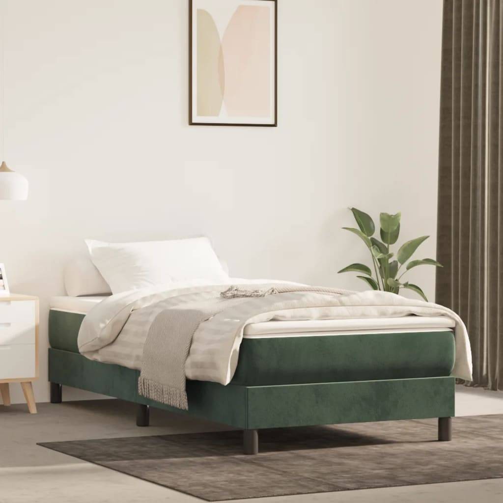 vidaXL Boxspringbett mit Matratze Dunkelgrün 90x190 cm Samt