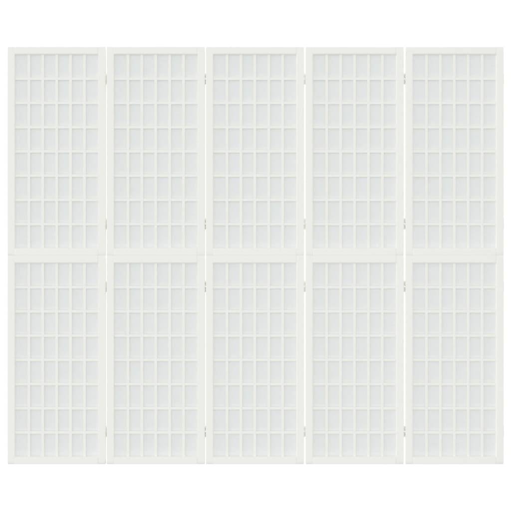 vidaXL 5-tlg. Paravent Japanischer Stil Faltbar 200x170 cm Weiß