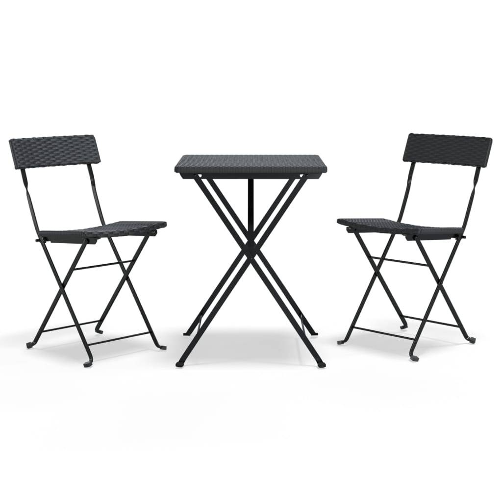 vidaXL 3-tlg. Bistro-Set Klappbar Schwarz Poly Rattan