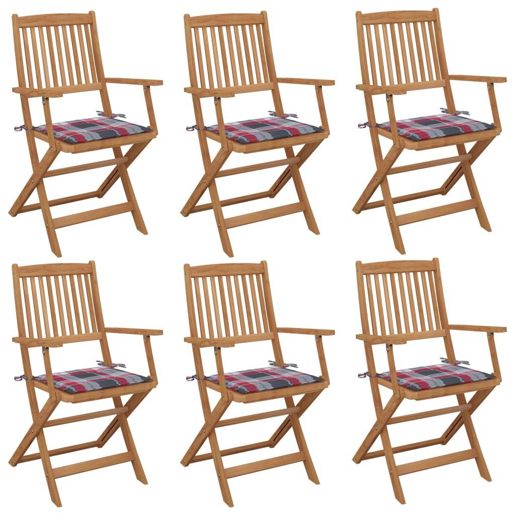 vidaXL Klappbare Gartenstühle 6 Stk. mit Kissen Massivholz Akazie