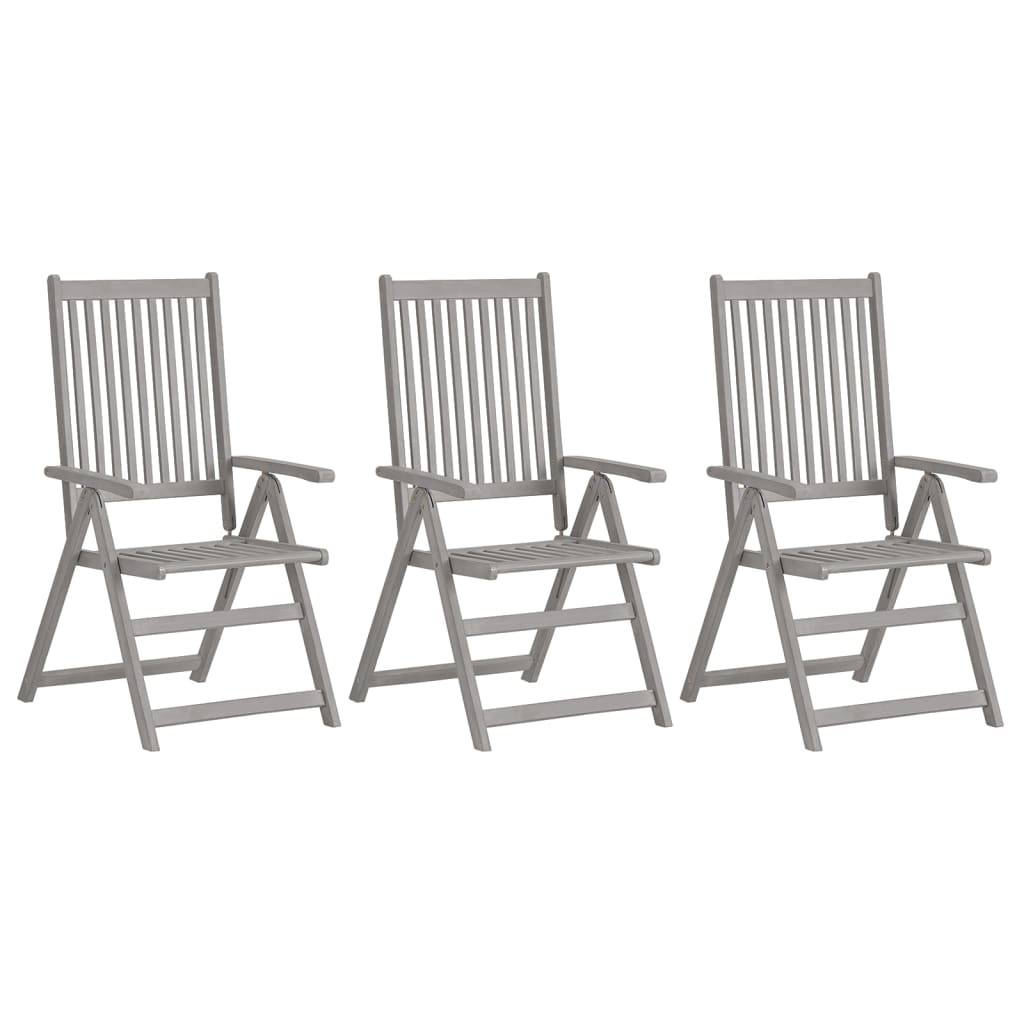 vidaXL Verstellbare Gartenstühle 3 Stk. Grau Massivholz Akazie