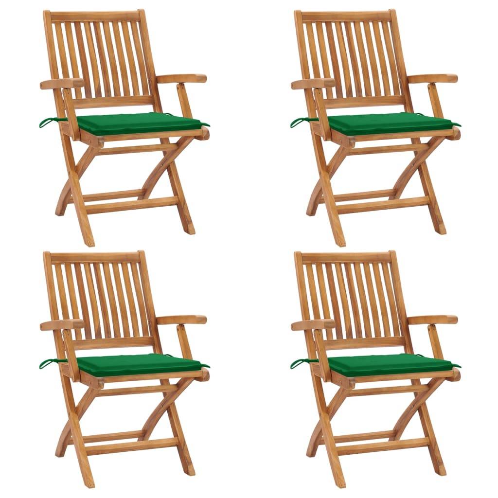 vidaXL Klappbare Gartenstühle mit Kissen 4 Stk. Massivholz Teak