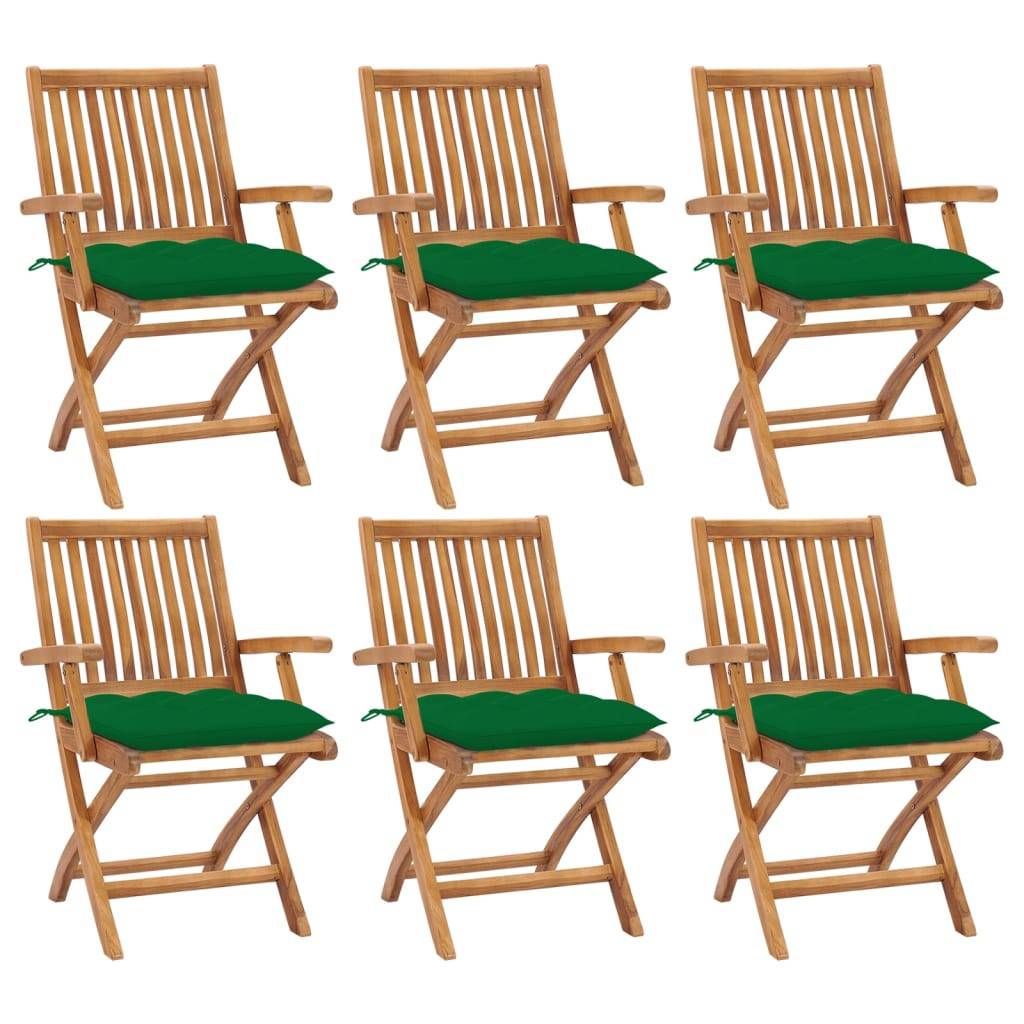 vidaXL Klappbare Gartenstühle mit Kissen 6 Stk. Massivholz Teak