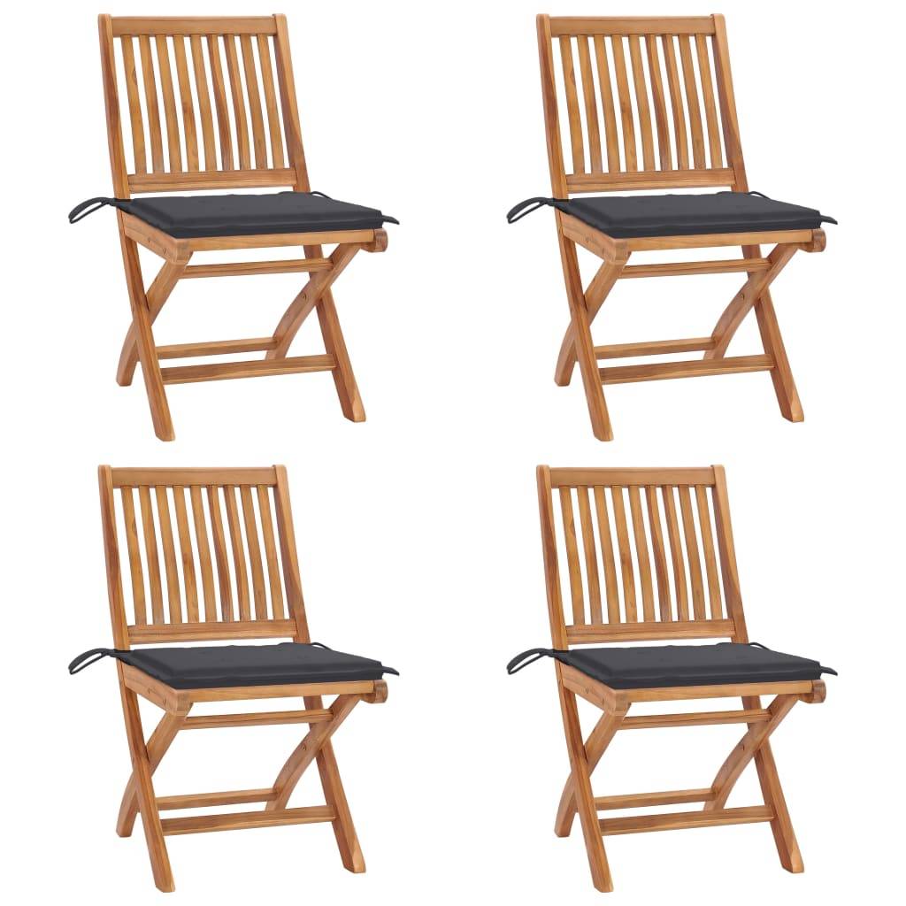vidaXL Klappbare Gartenstühle mit Kissen 4 Stk. Massivholz Teak