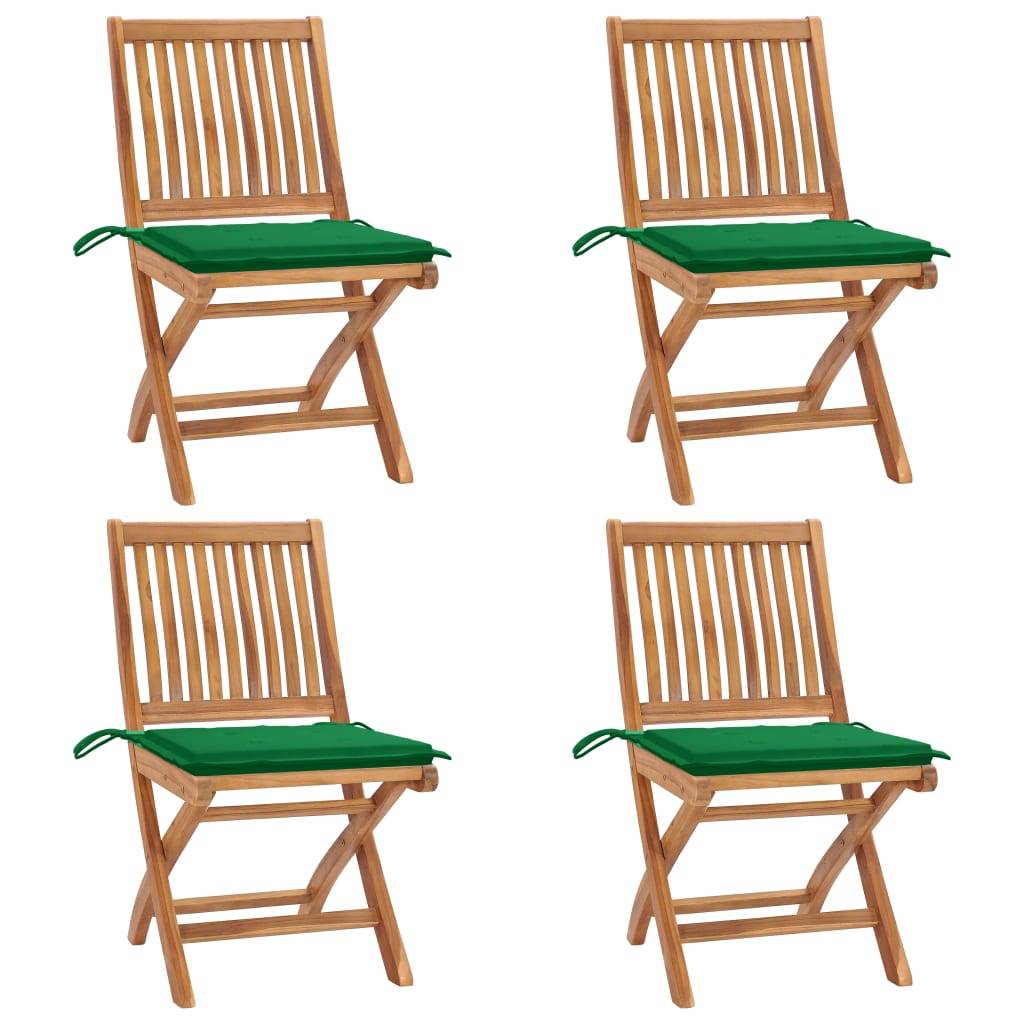 vidaXL Klappbare Gartenstühle mit Kissen 4 Stk. Massivholz Teak