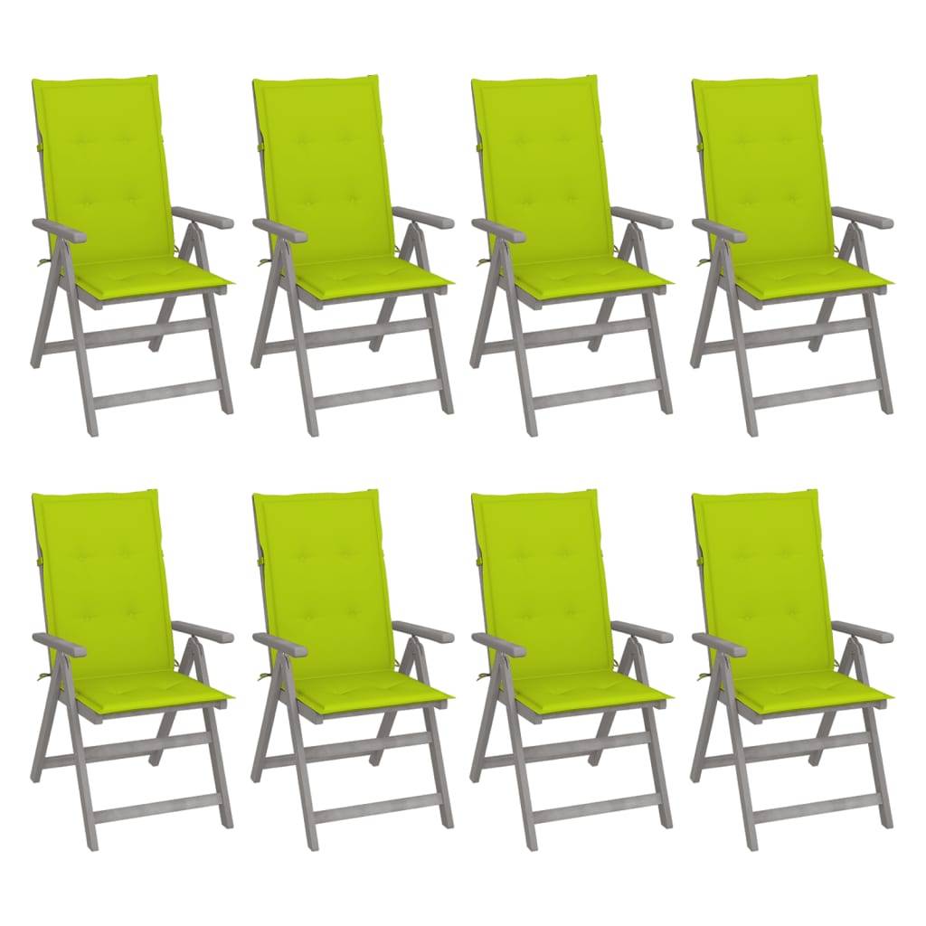 vidaXL Verstellbare Gartenstühle mit Auflagen 8 Stk. Grau Akazienholz