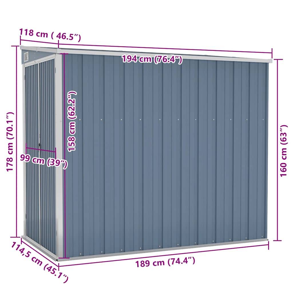 vidaXL Anbauschuppen Grau 118x194x178 cm Verzinkter Stahl