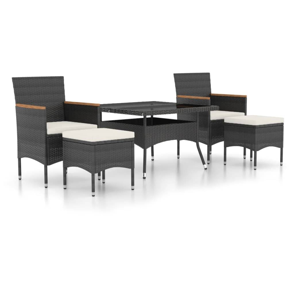 vidaXL 5-tlg. Garten-Essgruppe Poly Rattan und Hartglas Schwarz