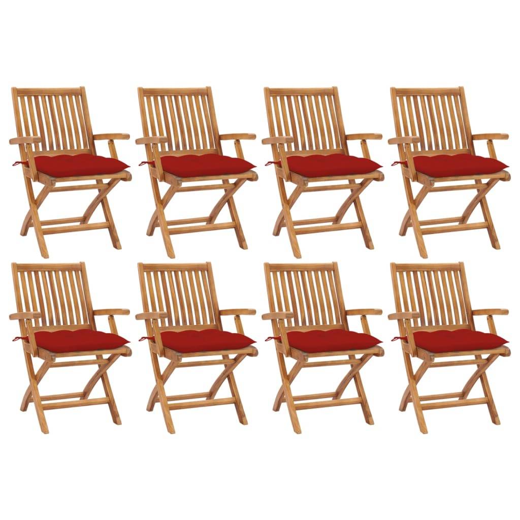 vidaXL Klappbare Gartenstühle mit Kissen 8 Stk. Massivholz Teak