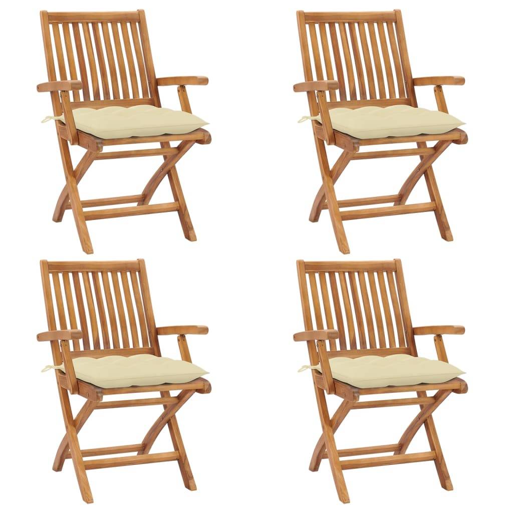 vidaXL Klappbare Gartenstühle mit Kissen 4 Stk. Massivholz Teak
