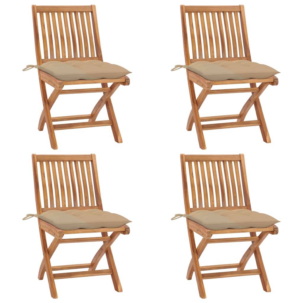 vidaXL Klappbare Gartenstühle mit Kissen 4 Stk. Massivholz Teak