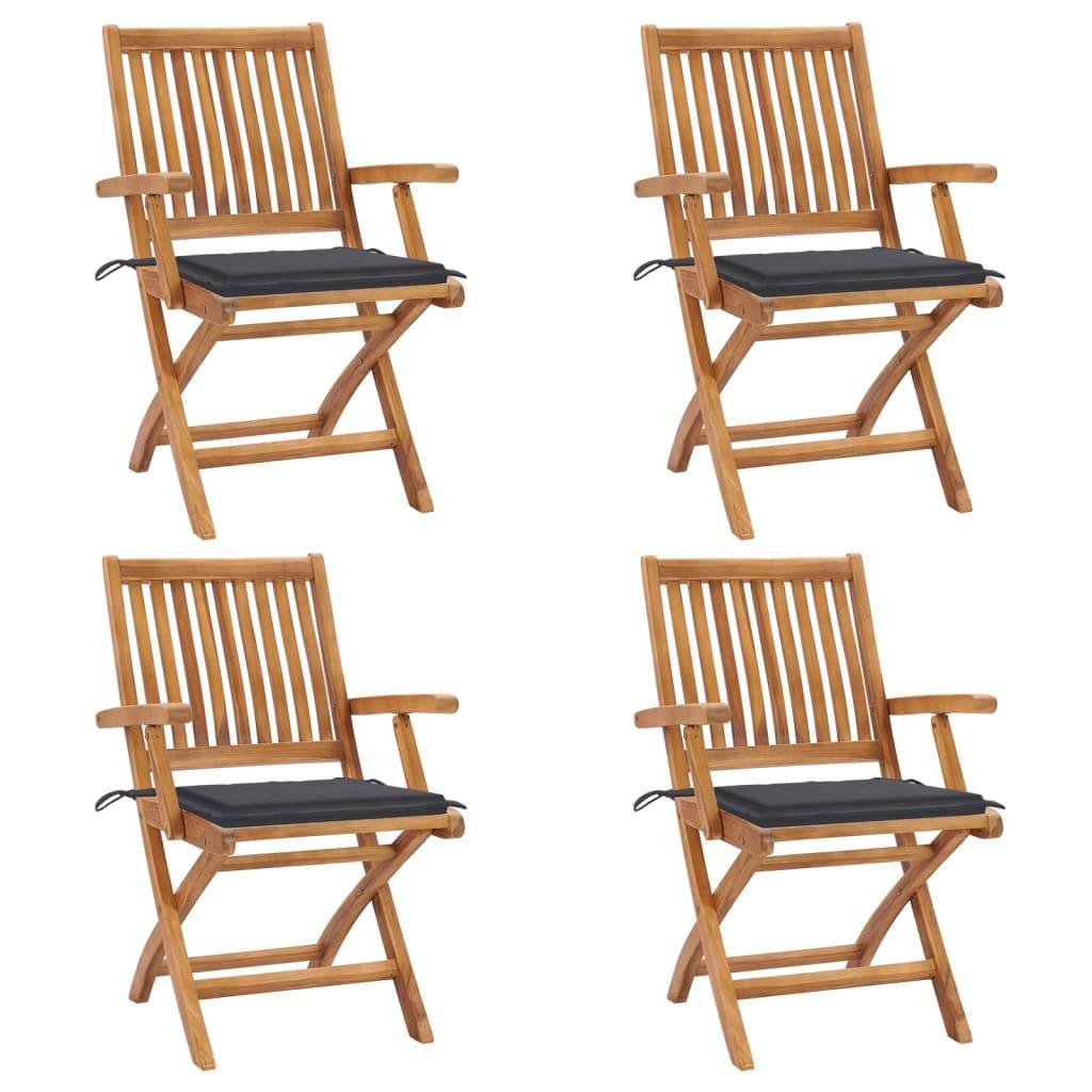 vidaXL Klappbare Gartenstühle mit Kissen 4 Stk. Massivholz Teak