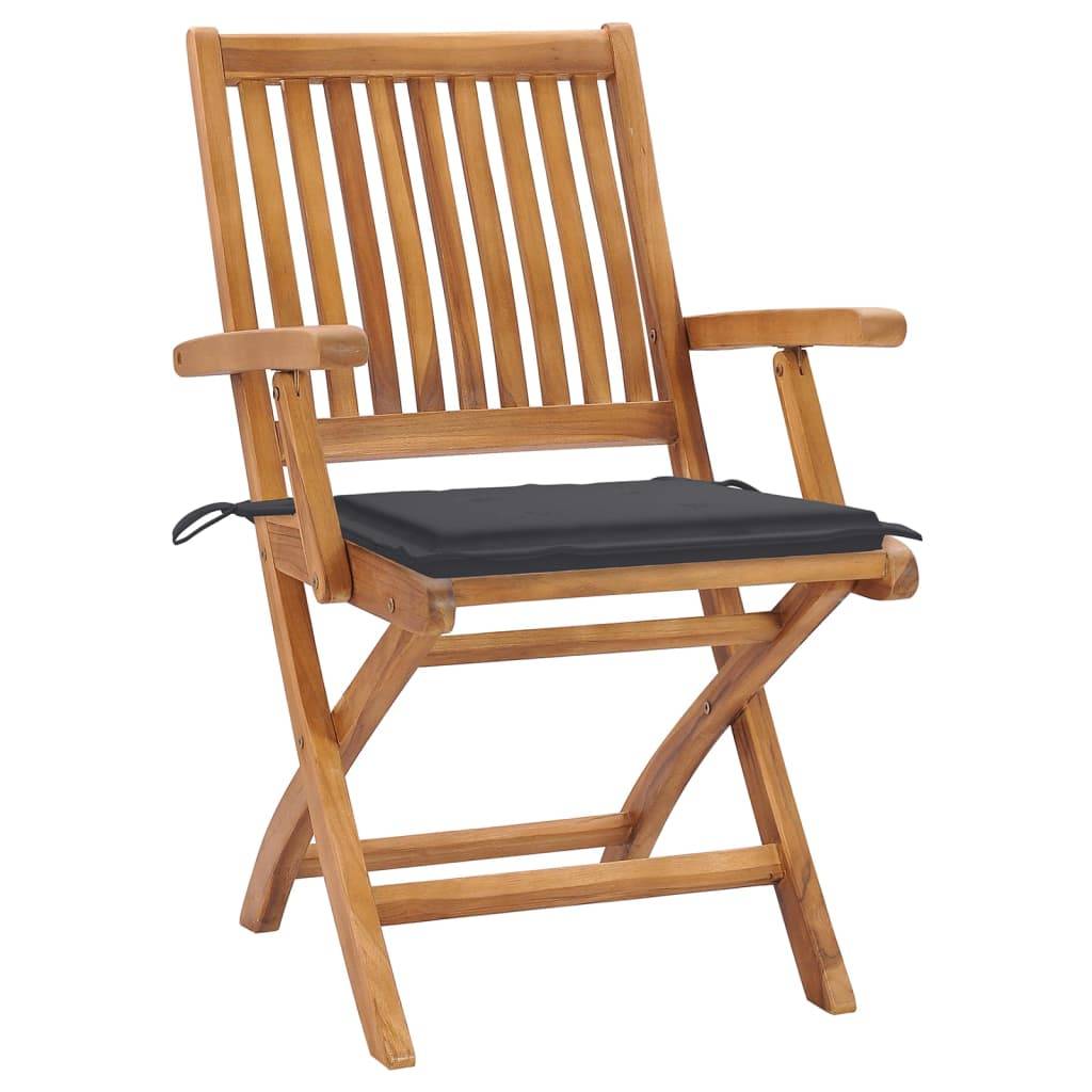 vidaXL Klappbare Gartenstühle mit Kissen 4 Stk. Massivholz Teak