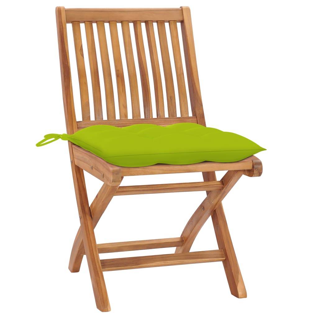 vidaXL Gartenstühle 2 Stk. mit Hellgrünen Kissen Massivholz Teak