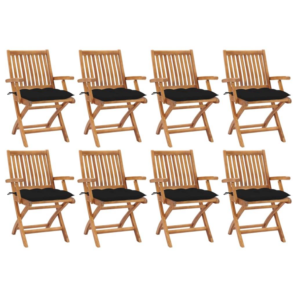 vidaXL Klappbare Gartenstühle mit Kissen 8 Stk. Massivholz Teak