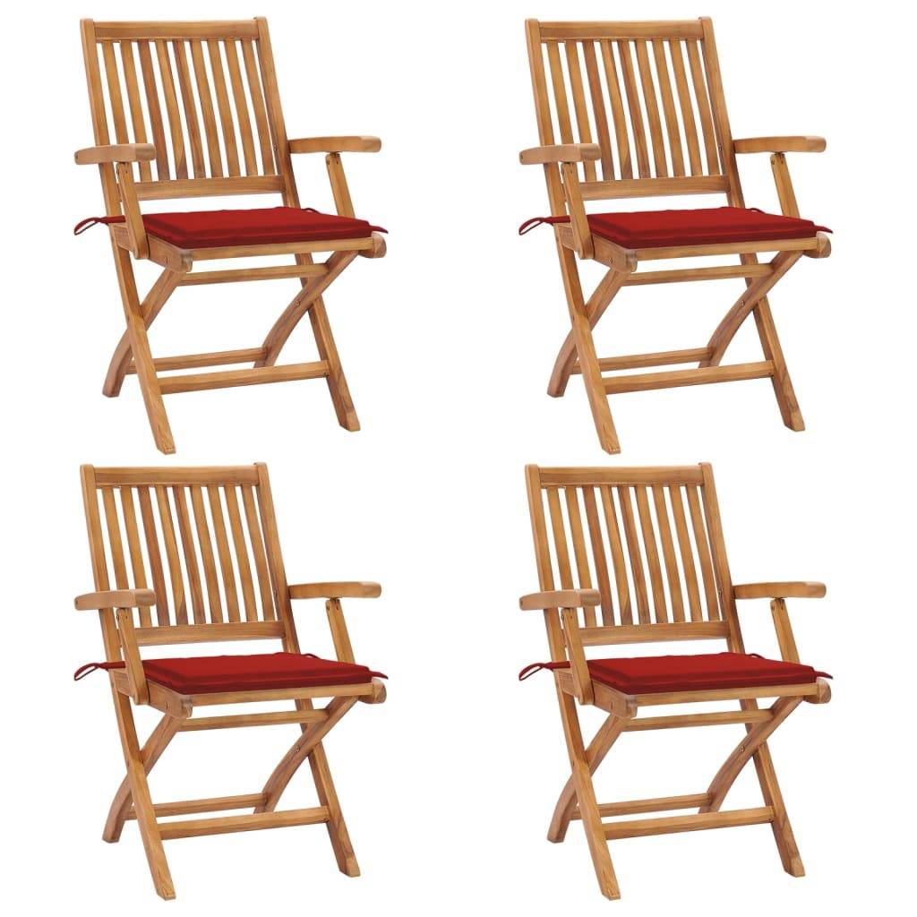 vidaXL Klappbare Gartenstühle mit Kissen 4 Stk. Massivholz Teak