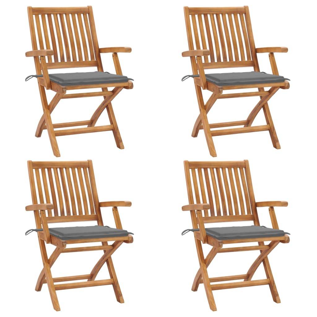 vidaXL Klappbare Gartenstühle mit Kissen 4 Stk. Massivholz Teak