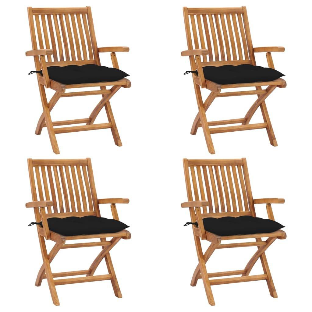 vidaXL Klappbare Gartenstühle mit Kissen 4 Stk. Massivholz Teak