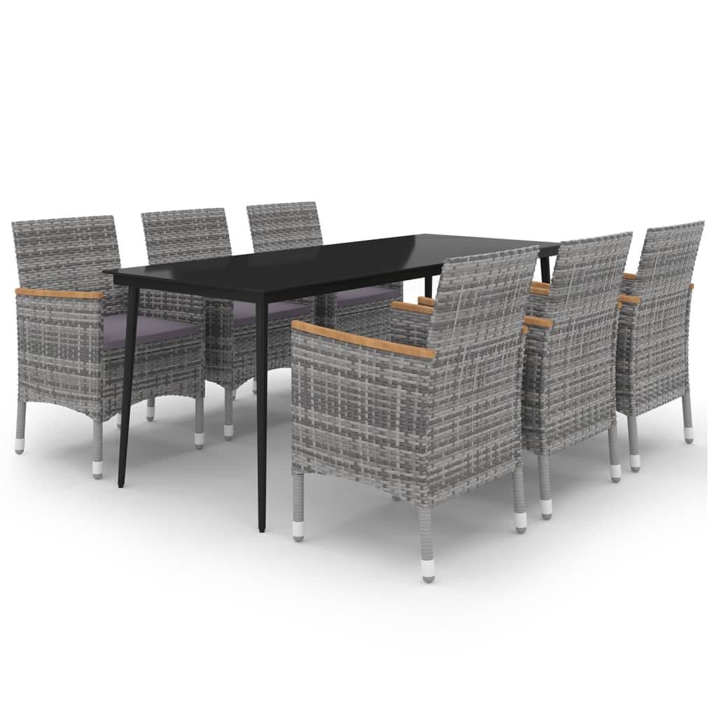 vidaXL 7-tlg. Garten-Essgruppe mit Kissen Poly Rattan und Glas