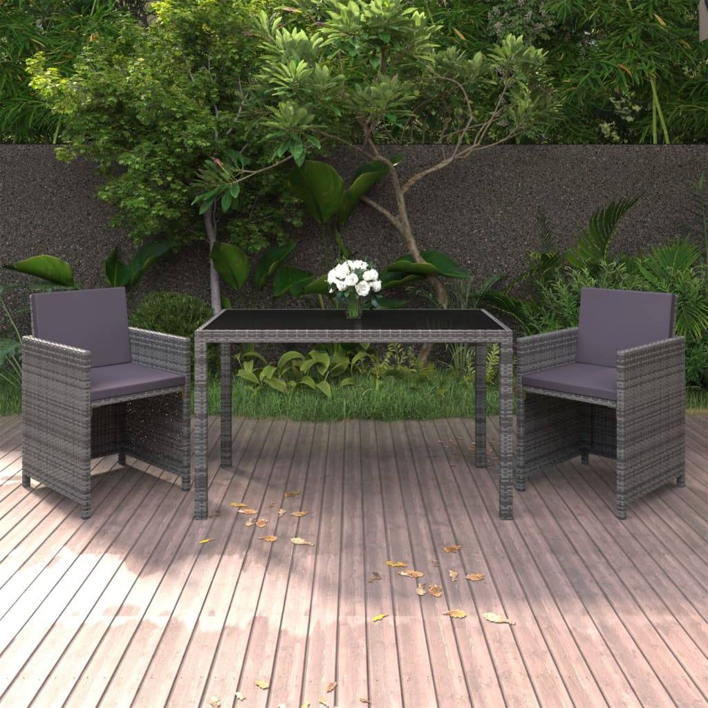 vidaXL 3-tlg. Garten-Essgruppe mit Kissen Poly Rattan Grau
